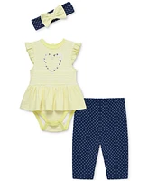 Little Me Baby Girls Cotton Daisy Skirted Bodysuit, Leggings & Headband, 3 Piece Set