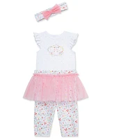 Little Me Baby Girls Swans Bodysuit, Skirted Leggings & Headband, 3 Piece Set