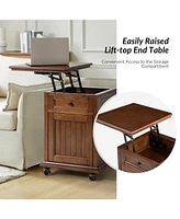 Hulala Home Tasia Traditional End Table with Hooded Caster Wheels and Adjustable Shelves