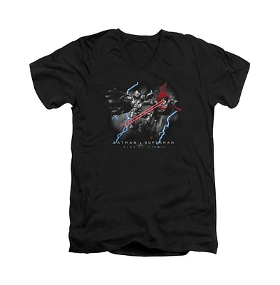 Batman V Superman Men's Lightning V Heat Vision Short Sleeve Adult V Neck Premium Cotton Tee / T-Shirt