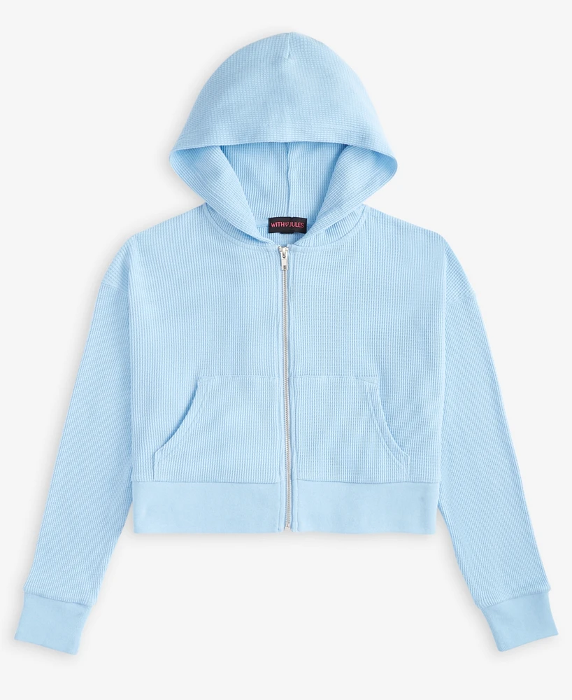 With Jules Big Girls Hooded Waffle Zip-Up Hoodie