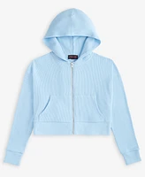 With Jules Big Girls Hooded Waffle Zip-Up Hoodie