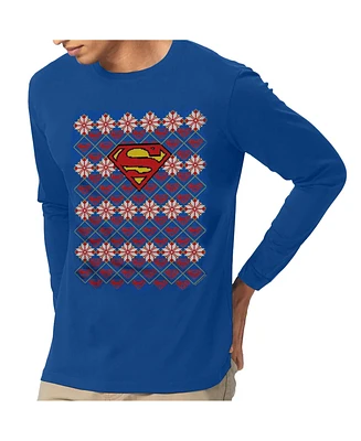 Superman Men's Christmas Sweater Long Sleeve Adult Tee / T-Shirt