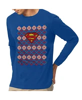 Superman Men's Christmas Sweater Long Sleeve Adult Tee / T-Shirt