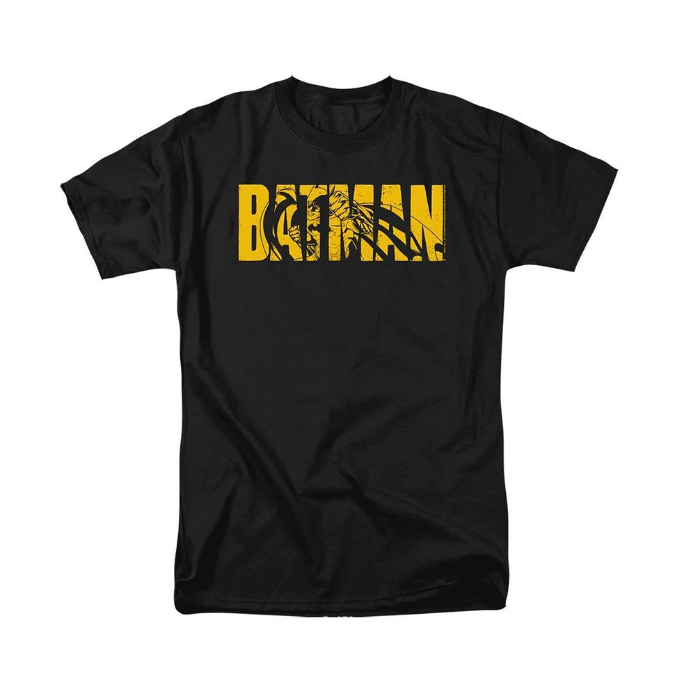 Batman Men's Text On Black Short Sleeve Adult Tee / T-Shirt