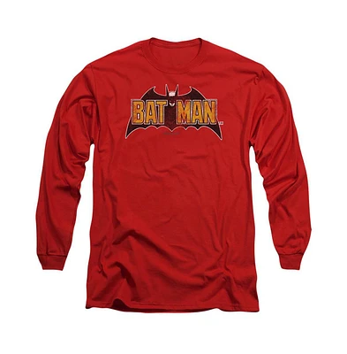 Batman Men's Vintage Bat Logo On Red Long Sleeve Adult Tee / T-Shirt