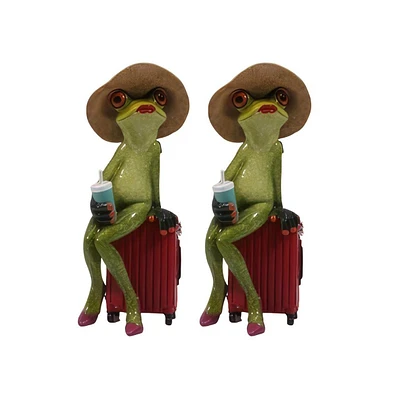 Fc Design "2-pc Set" 7"H Frog Lady Sitting on Suitcase Figurine Statue Ornament Home Room Office Decor and Perfect Ideas for Housewarming, Holidays an