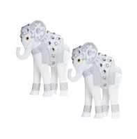 Fc Design "2-pc Set" 7"H Standing Long Legged Elephant with Decorative Gem Statue Slim Elephant in Silver Figurine Statue Ornament Home Room Office De