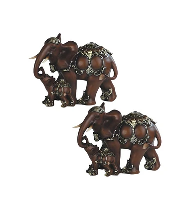 Fc Design "2-pc Set" 8"H Decorative Wood Like Thai Elephant with Baby Figurine Statue Ornament Home Room Office Decor and Perfect Ideas for Housewarmi