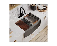 Casainc 36inch L x 20inch W Stainless Steel Kitchen Sink with Sink Grid, Cutting Board and Dish-Drying Rack