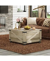 Wlive Farmhouse Coffee Table,Square Wood Coffee Table with Storage,Center Table for Living Room,Home Office,Grey Oak