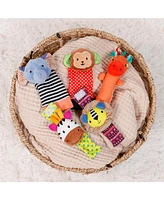 The Peanutshell Safari Baby Rattle Socks and Wrist Rattle Set, 5 Piece