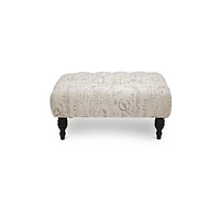 Baxton Studio Keswick Beige Script Print Modern Tufted Ottoman