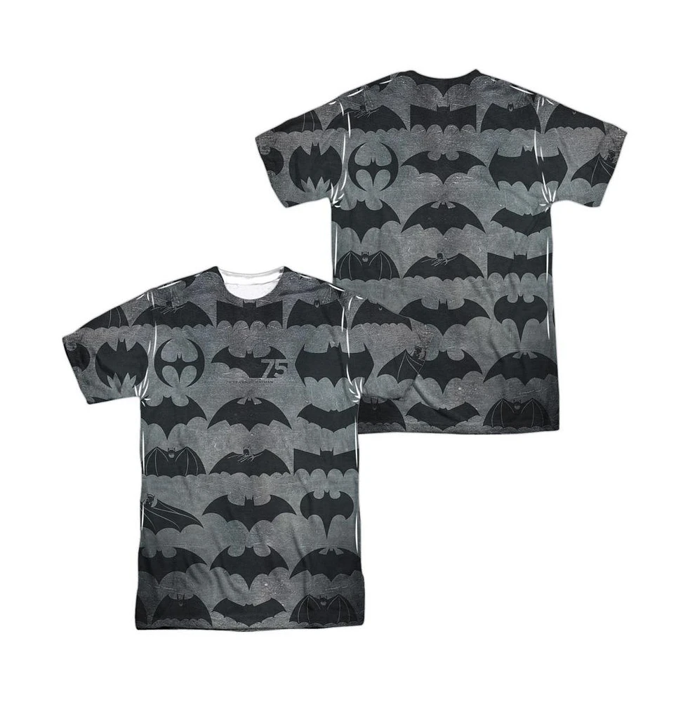 Batman Men's 75 Symbols (Front/Back Print) Short Sleeve Adult Poly Crew Tee / T-Shirt