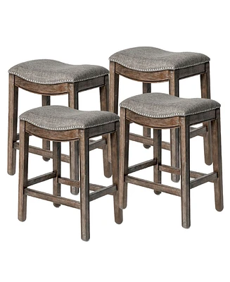 Maven Lane Adrien Backless Saddle Kitchen Counter Stool, Walnut Finish, Set of 4