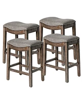 Maven Lane Adrien Backless Saddle Kitchen Counter Stool, Walnut Finish, Set of 4