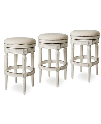 Maven Lane Pullman Backless Bar Stool in White Oak Finish w/ Natural Color Fabric Upholstery, Set of 3