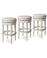 Maven Lane Pullman Backless Bar Stool in White Oak Finish w/ Natural Color Fabric Upholstery, Set of 3