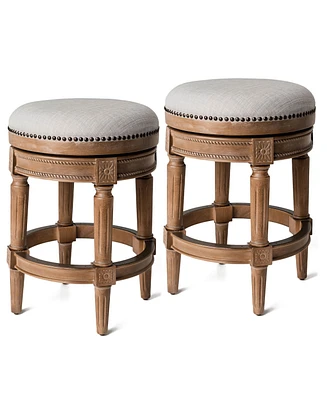 Maven Lane Pullman Backless Counter Stool in Weathered Oak Finish w/ Sand Color Fabric Upholstery, Set of 2