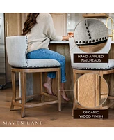 Maven Lane Hugo Counter Stool, Weathered Oak w/ Sand Fabric Upholstery, Set of 3