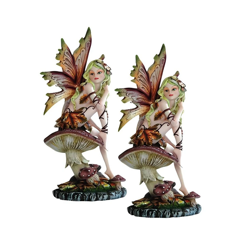 Fc Design "2-pc Set" 8"H Brown Butterfly Wings Autumn Fairy Sitting on Mushroom Figurine Statue Ornament Home Room Office Decor and Perfect Ideas for