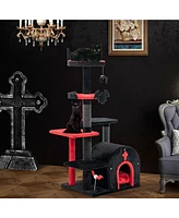 Gymax 6-Tier Gothic Cat Tree 53'' Tall Cat Tower w/ Cat Bed Arch-Shaped Condo Pompom