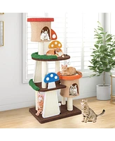 Gymax Wooden Cat Tree w/ Sisal Scratch Board & Post Padded Perch Hanging Toys Modern