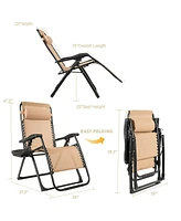 Gymax Folding Zero Gravity Lounge Chair Recliner w/ Cup Holder Tray Pillow Red