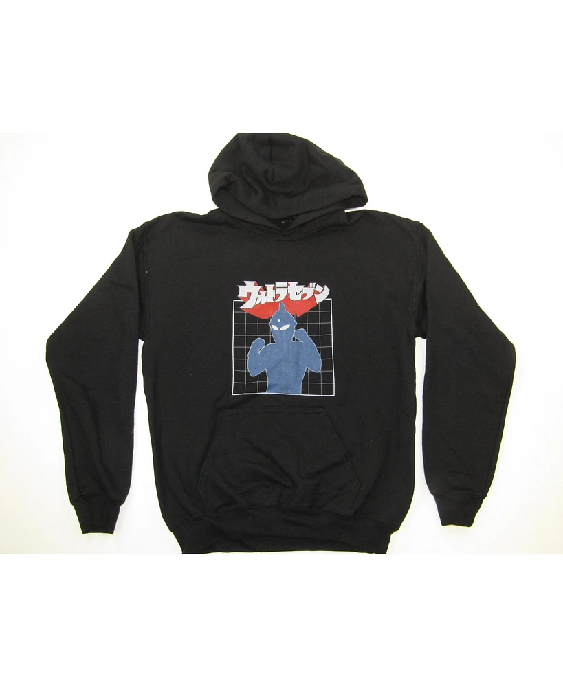 Ultraman Boys Blue Character Silhouette with Kanji Logo Youth Black Hoodie-xl