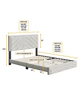 Modern Chevron Upholstered Platform Bed with 14-Slat System – 700 lb Capacity