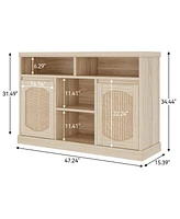 gaomon Rattan Buffet Storage Cabinet, 47" Sideboard Coffee Bar Cabinet