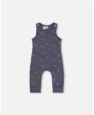 Deux par Baby Boys Printed Muslin One-Piece Jumpsuit Navy Blue Paper Boats