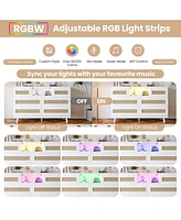 gaomon Modern 6-Drawer Natural Rattan Dresser with Rgb Led Lights & Charging Station