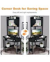 Gouun Corner Computer Desk with Hutch and Storage Shelves