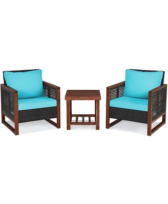 Gouun 3 Pieces Acacia Wood Patio Furniture Set with Coffee Table