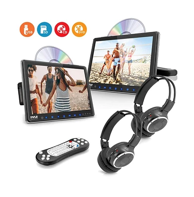 Pyle Dual 10.5'' Car Headrest Cd/Dvd System, Hdmi, Wireless Headphones