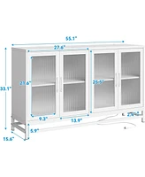 gaomon Wood Accent Kitchen Coffee Bar Cabinet with 4 Doors and Adjustable Shelves
