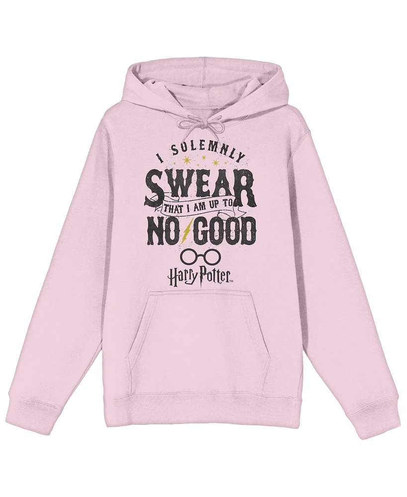 Harry Potter Men's I Solemnly Swear Am Up To No Good Long Sleeve Cradle Pink Hooded Sweatshirt-Medium