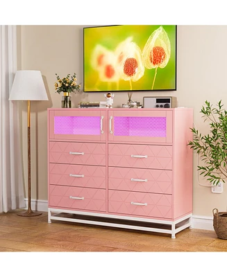 gaomon Dresser for Bedroom with Led Lights and Charging Station