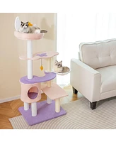 Gymax Cat Tree Cats Multi-level Cat Tower w/ Sisal Covered Scratching Posts Hammock