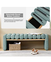 Modern Bench with Solid Wood and Removable Round Bolster Cushions