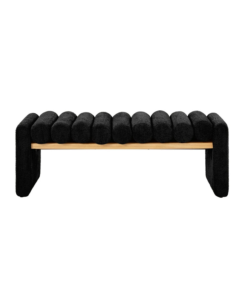 Modern Bench with Solid Wood and Removable Round Bolster Cushions