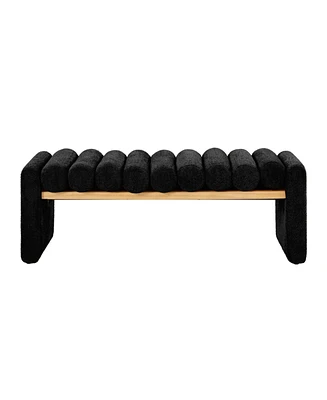 Modern Bench with Solid Wood and Removable Round Bolster Cushions