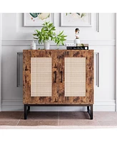 gaomon Rattan Sideboard Buffet Storage Cabinet - 2 Tier Shelves