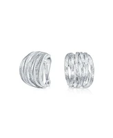 Bling Jewelry Fashion Open Criss Cross Basket Weave Wide Half Hoop Clip On Earrings For Non Pierced Ears Matte Gold Plated