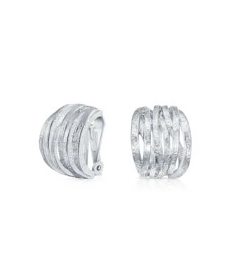 Bling Jewelry Fashion Open Criss Cross Basket Weave Wide Half Hoop Clip On Earrings For Non Pierced Ears Matte Gold Plated