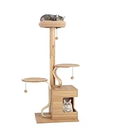 Gymax Wooden Cat Tree 51'' Tall Cat Tower w/ Cat Condo Plush Top Perch Jumping Platforms