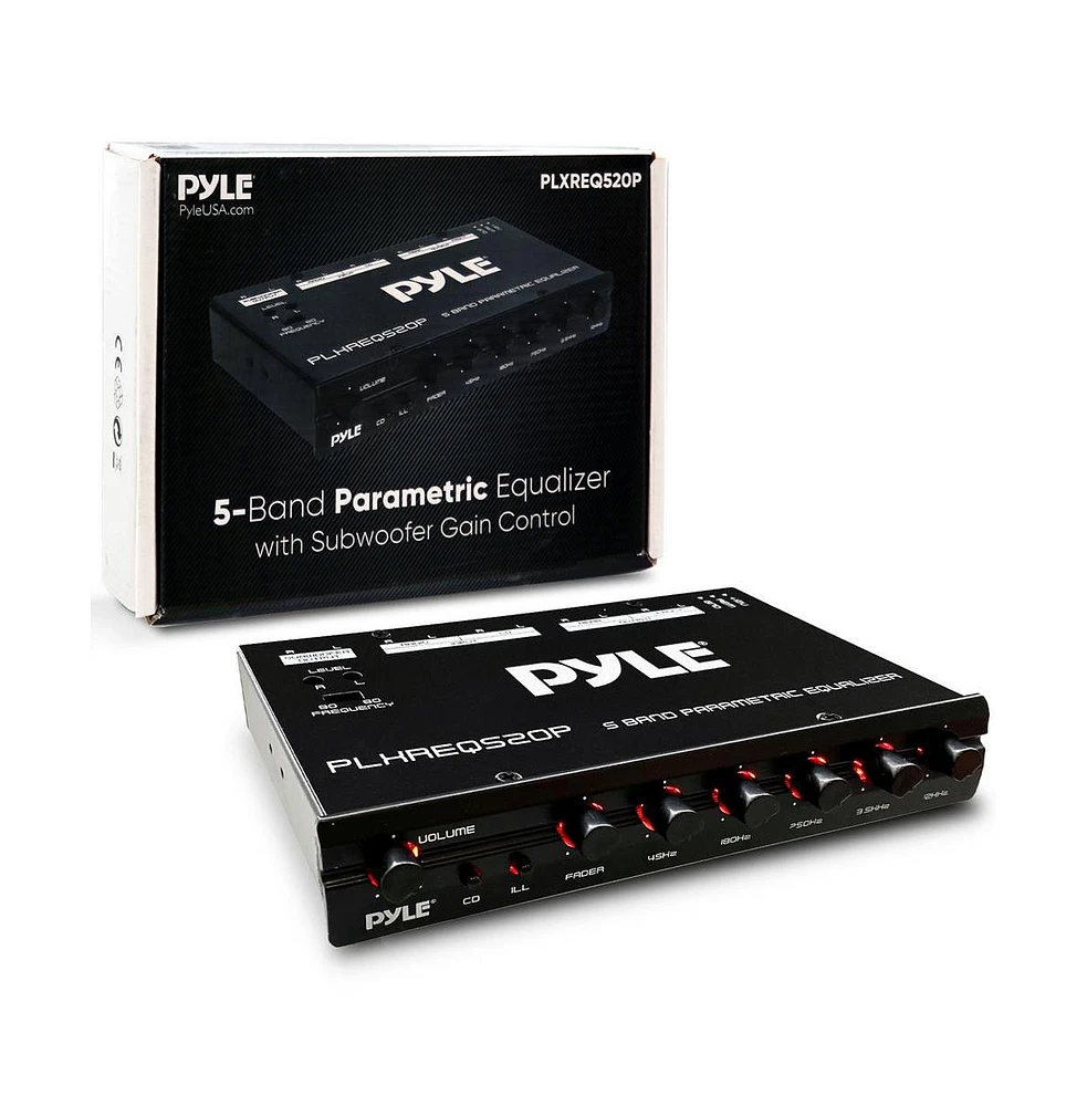 Pyle 5-Band Parametric Equalizer with Subwoofer Gain Control, Half-din Size