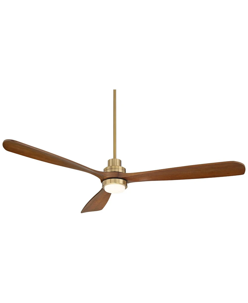 Casa Vieja 66" Delta Xl Modern Indoor Ceiling Fan 3 Blade Led Light Remote Control Soft Brass Finish Brown Walnut Finish Blades Bedroom Living Room Ki