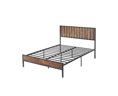 gaomon Queen Bed Frame with Headboard and Footboard, Metal Bed Frame with 14 Heavy Duty Steel Slats, Metal Queen Bed Frame, Under-Bed Storage, No Box